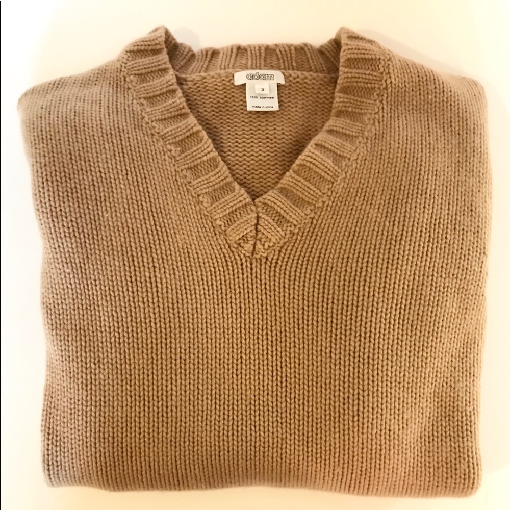 💯 % CASHMERE V-Neck Sweater chunky cable details